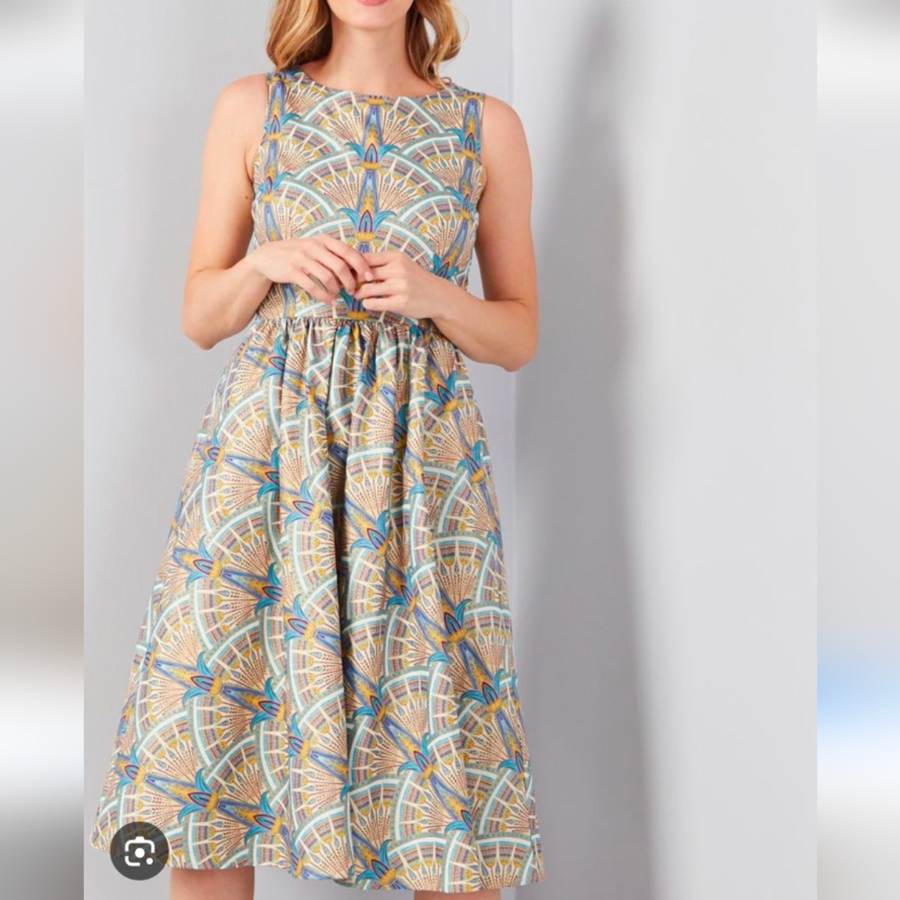 Retro Licious 1920s Art Deco Geometric‎ Pattern Fitflare Vintage Dress Medium